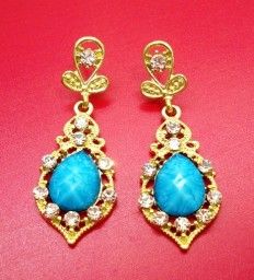 Brinco c/ straz azul dourado