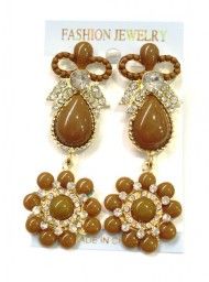Brinco Pedraria Marrom Dourado
