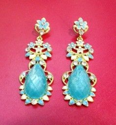Brinco Pedraria Azul Dourado